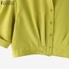 ZANZEA Women Lapel Collar Short Sleeve Buttons Casual Cropped Blouse