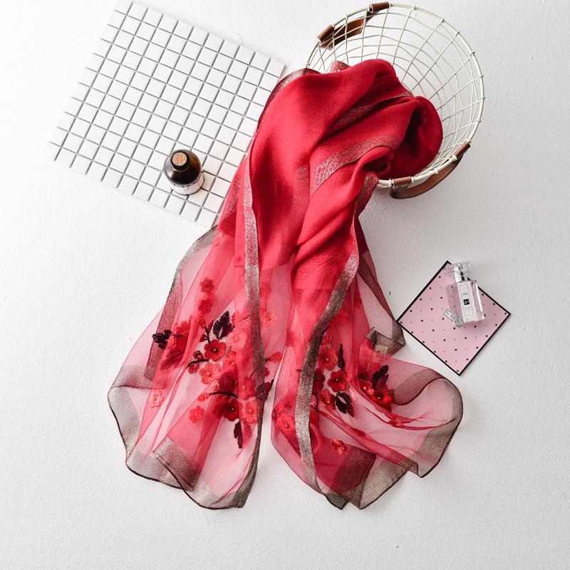 Embroidery, Embroidery, Handmade Beads, Silk, Wool Silk Scarf, Women'S Spring And Autumn Versatile Solid Color Scarf, Free Mother Scarf