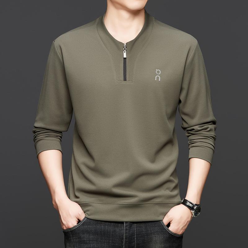Men's Half-Zip Stand Collar Ribbed Long Sleeve Top Casual Pullover
