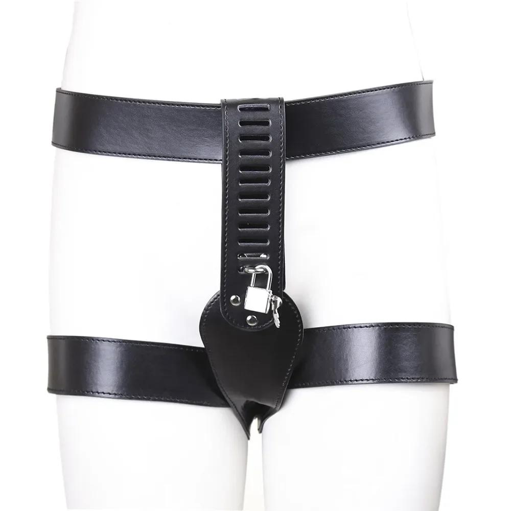 Male Chastity Belt Device BDSM PU Leather Sexy Pants Underwear Cock Lock Penis Bondage Adult Sex Toys for Men Women Erotic Games