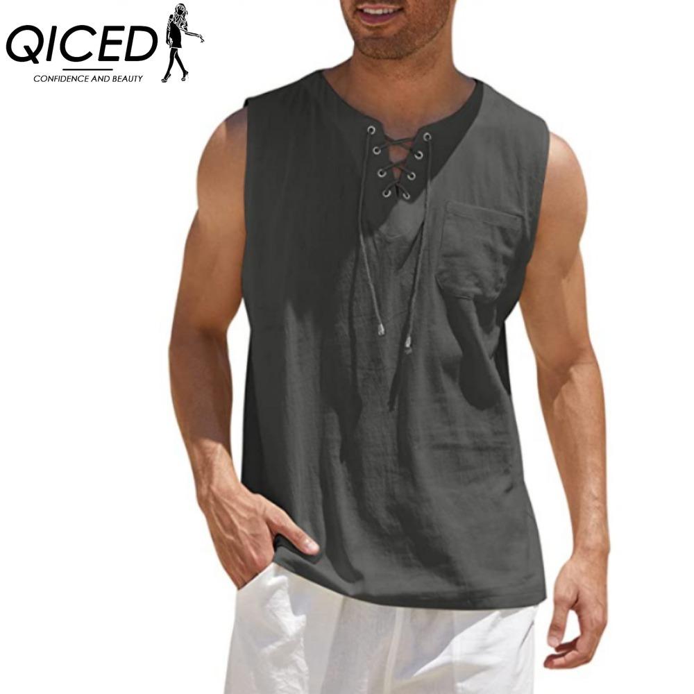 QICED Cotton Sleeveless T-shirt Men's Fashion Loose Shirt Printed Compassionate Shirt