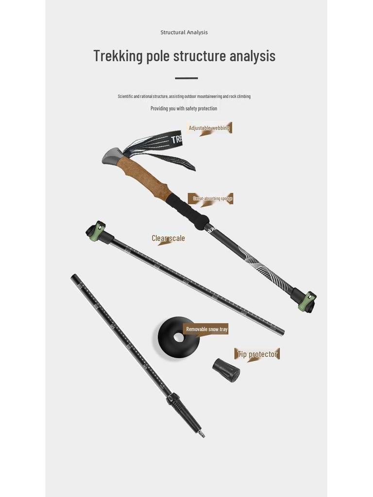 Professional 7075 Aluminum Alloy Telescopic Folding Hiking Poles with Non-slip Double Sponge Grip