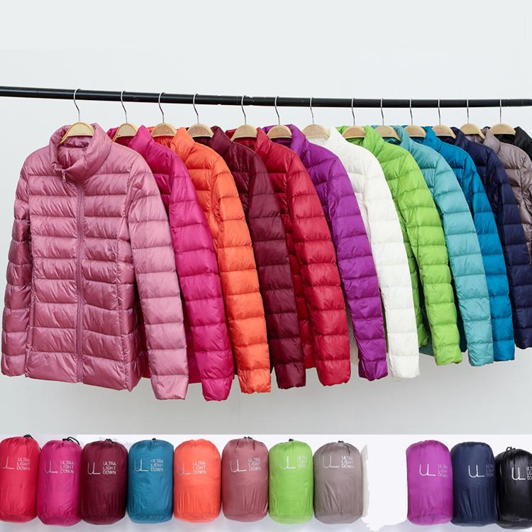 Women Coat Autumn Winter White Duck Down Jacket Solid Colors Warm Slim Zipper Fashion Light Down Coat