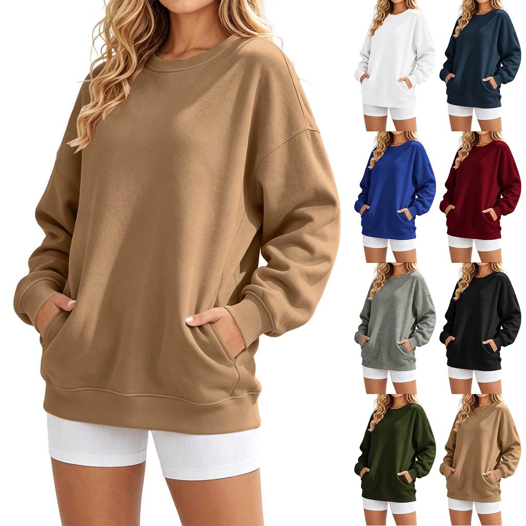 Trendiges lockeres Sweatshirt für Damen - Pullover mit Farbe, Rückenfalten und Taschen