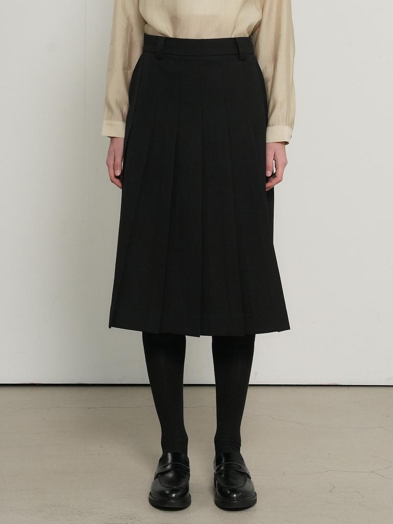 General Idea Classic Pleated Midi Skirt [Black] / Gf1Lsk503
