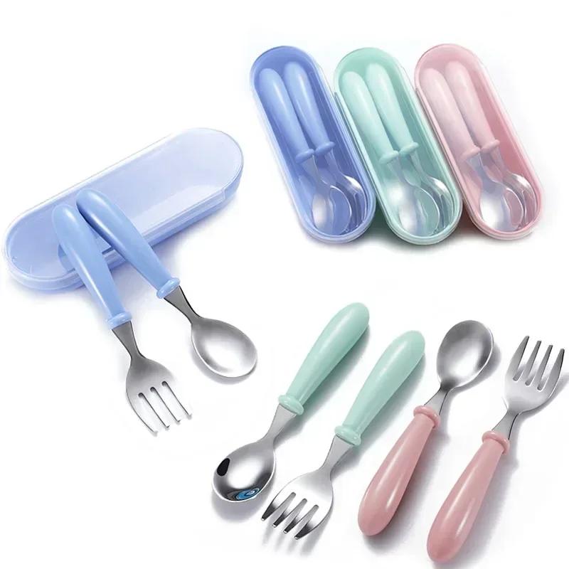 Child Feeding Tableware Set Children Utensil Stainless Steel Toddler Dinnerware Cutlery Cartoon Infant Food Feeding Spoon Fork