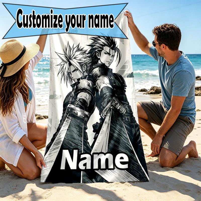 Custom Name Personalized Final Fantasy Print Beach Towel, for Trip Camping Beach Party Home Decor, Birthday Gift for Family & Friends