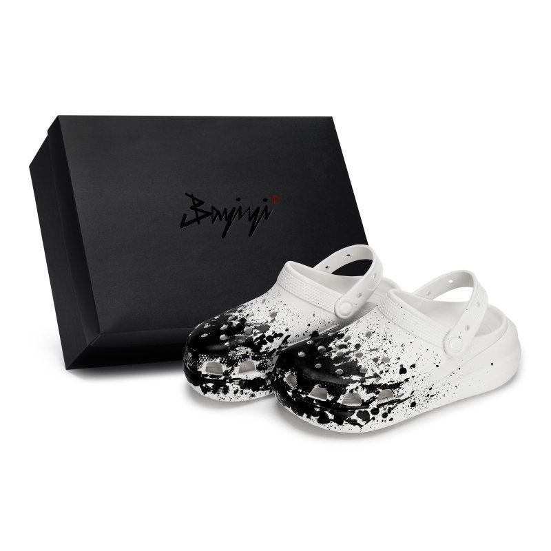 

Crocs Crush Clog 811 Manufacturing Traceless Live Special Shoe Box Distressed Fluid Splash Hole Shoes Unisex Black White 41-42 черный белый