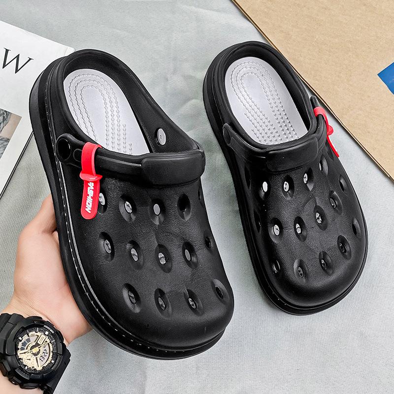 Solid Color Hole Shoes Men'S Non-Slip Bag Head Stepping On Shit Sandals Men'S Home Wear Dual-Purpose Beach Shoes
