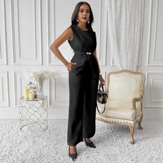 1 Sada Dámské tílko Kalhoty Oblek Elegantní Ležérní Letní Jednobarevné Bez rukávů Košile s Páskem Kalhoty se Širokými Nohavicemi Dvoudílné Outfity Lounge Set