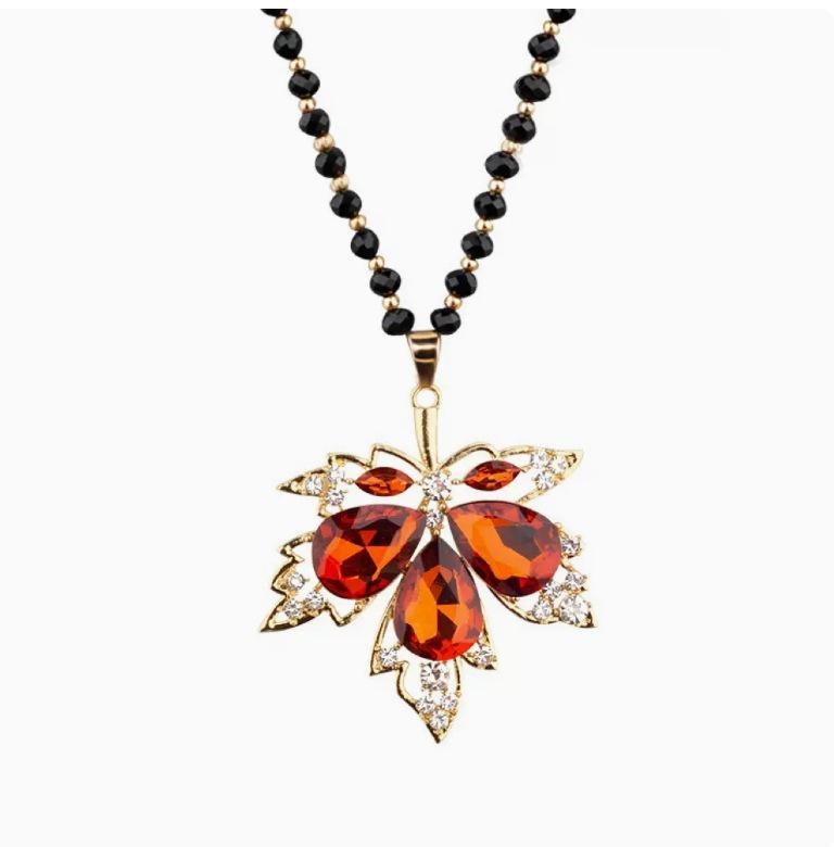 Maple Leaf Crystal Sweater Necklace: Autumn/Winter Fashion Long Pendant Charm Accessory