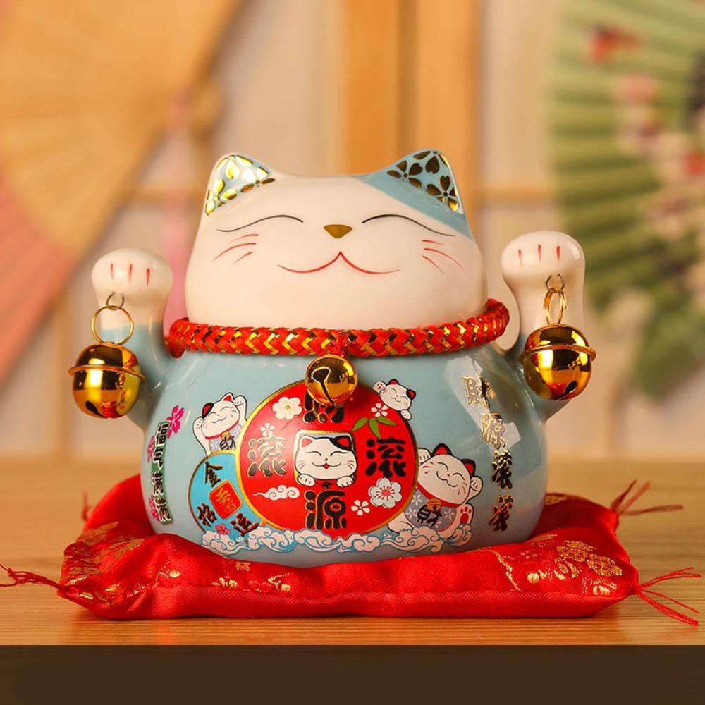 Cute 4.5 inch Lucky Cat Home Decorations Handmade Ceramic Small Piggy Bank Portable Fortune Cat Statue Home Store