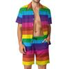 Conjuntos de Camisetas Arcoíris Impresión 3D para Hombre Moda Casual Manga Corta Camisas Pantalones Cortos Oversize Ropa de Calle Hawaiana Trajes Ropa