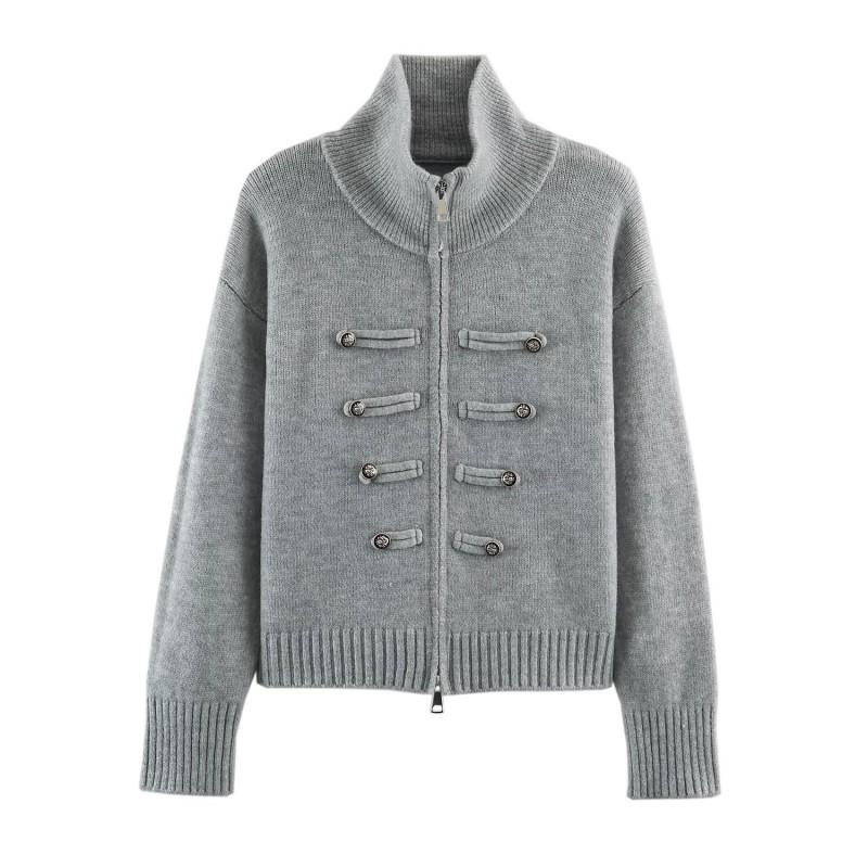 Womens Vintage Napoleon Style Knit Double-Breasted Cardigan Fashion