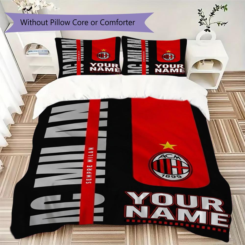 Gepersonaliseerde Naam Ac Milan Patroon Beddengoed Dekbed Set Dekbedhoes Kussensloop Huisdecoratie Verjaardagscadeau (1*dekbedovertrek+2*kussensloop zonder vulling)
