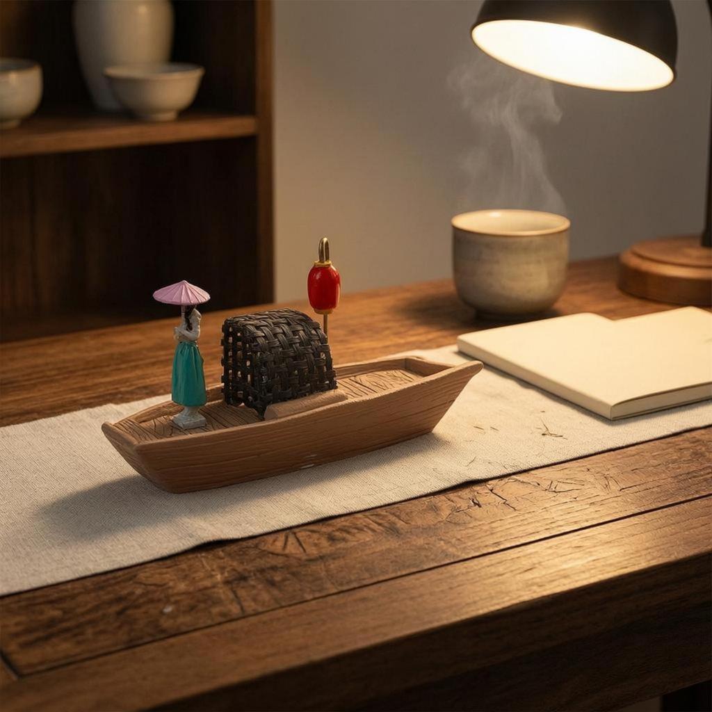 Chinese Boat Ornament Miniature Aquarium Display Wooden Landscape Decoration