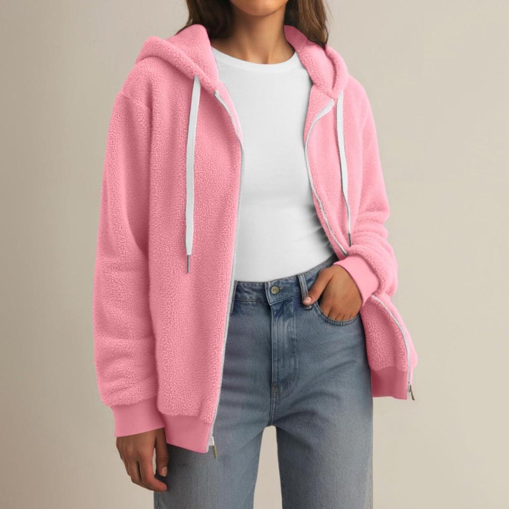Damenmode Nähen Lose Hoodies Langarm Plüsch Reißverschluss Mantel