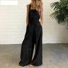 2026 New Women's Solid Color Sleeveless Jumpsuit, Side Button Wide Leg Romper with Pockets, Loose Fit Casual Overalls for Daily Wear