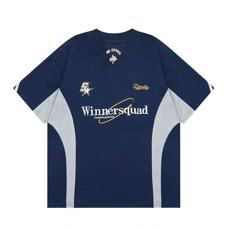 

Мужская хип-хоп байкерская майка с V-образным вырезом и вышивкой XL синий