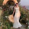 French Green Spaghetti Strap Mesh Dress - Slimming Summer Waist-Cinching Long Dress for Women