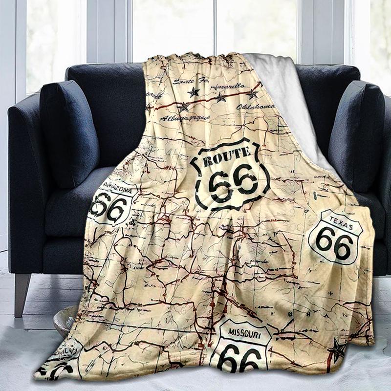 1Pz Coperta con motivo Highway 66, leggera per tutte le stagioni, per casa, ufficio, pisolino all'aperto, coperta multifunzionale