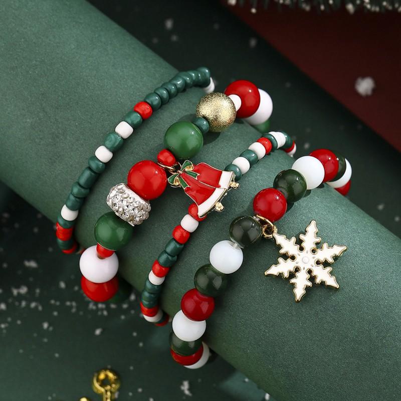 Christmas Jewelry Set Snowflake Santa Hat Reindeer Snowman Beaded Bracelet Men Women Holiday Party Gift