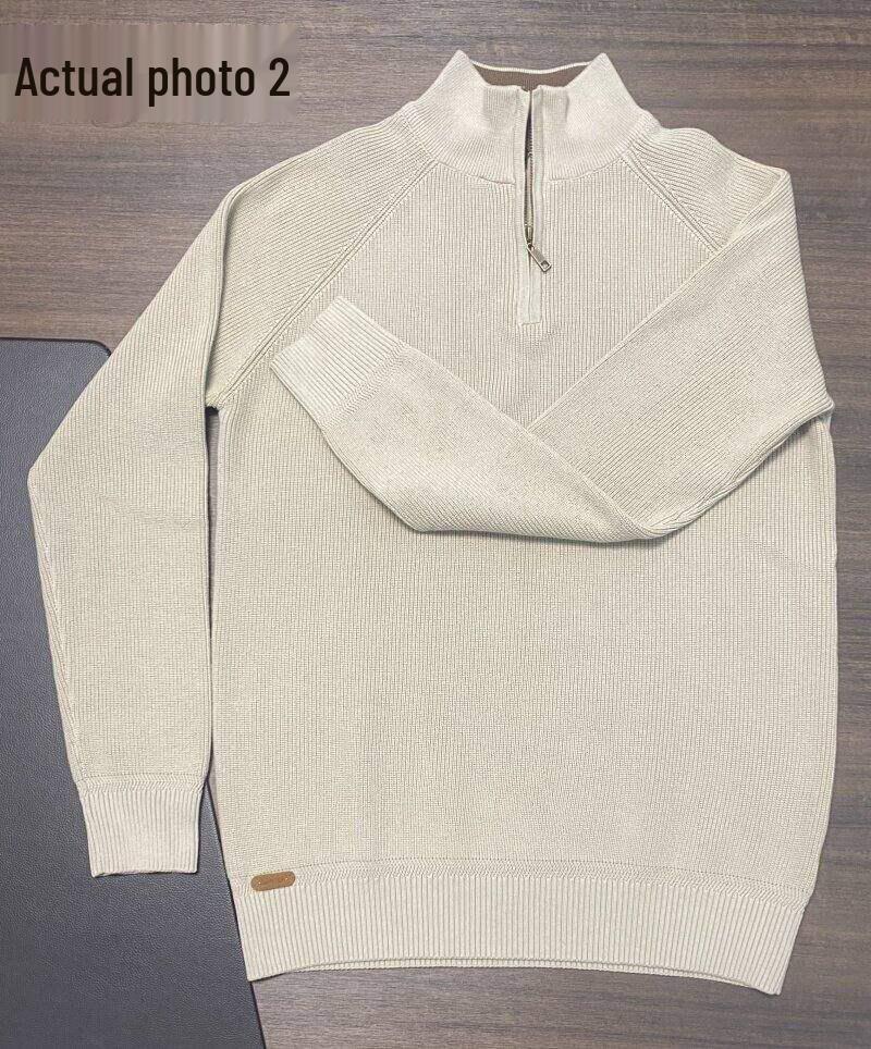 Men's Vertical Rib Knit Half-Zip Stand Collar Woolen Sweater