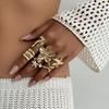 6Pcs Vintage Punk Flower Starfish Rings Set for Women Men Metal Multilayer Pearl Knuckle Ring Jewelry Daily Wear