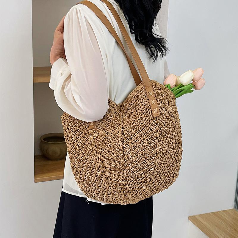 New Hand-woven Bag Fashionable One-shoulder Bag Straw Woven Bag Paper Rope Vacation Beach Bag Shoulder Bag Backpack Tote Bag