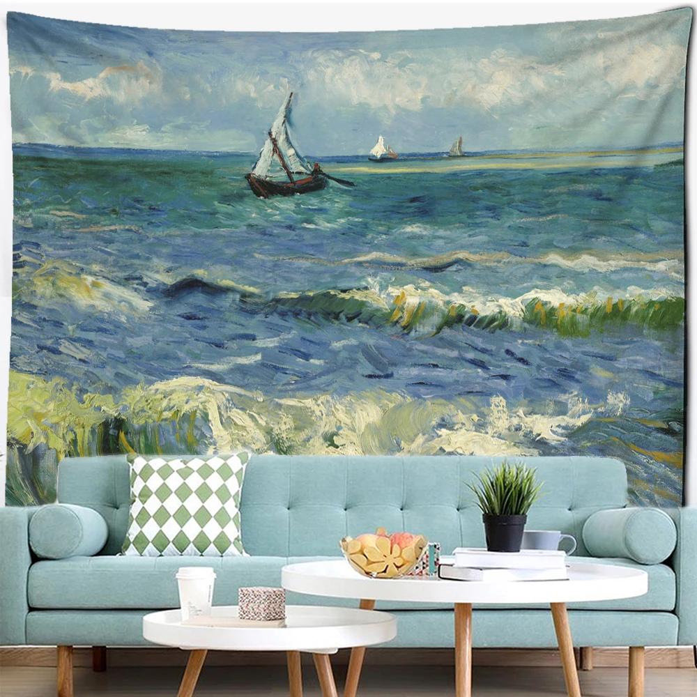 Sea Voyage Oil Painting Tapestry Wall Hanging Van Gogh Art Bedroom Living Room Home