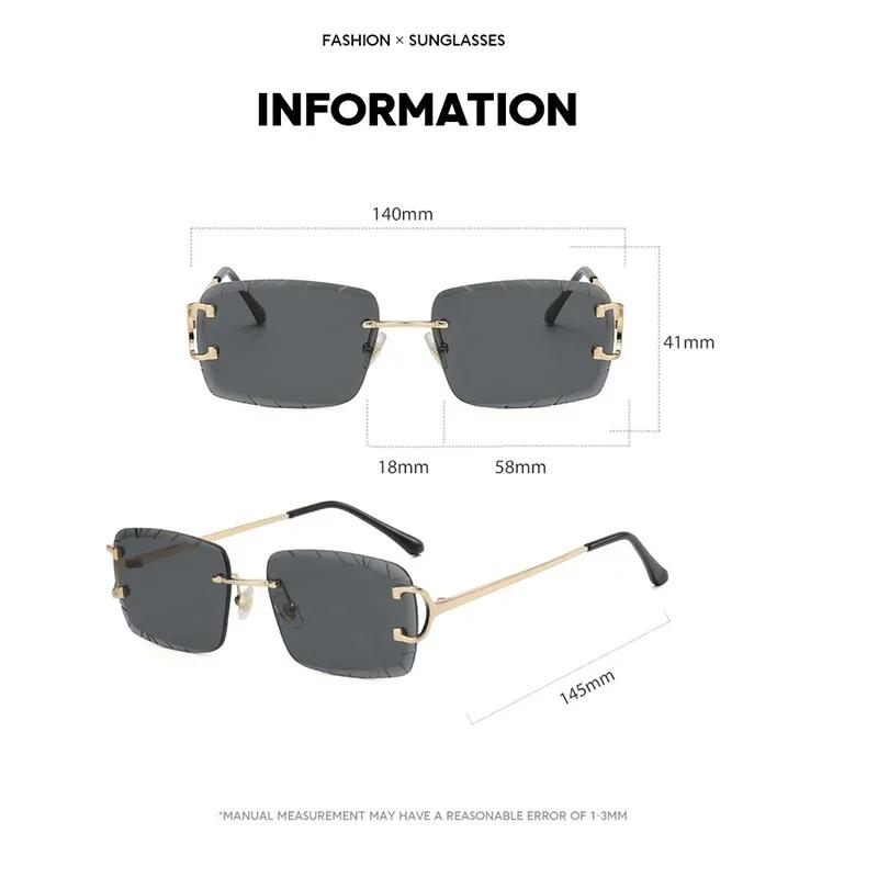 Fashion Square Sunglasses Vintage Women Men Frameless Sun Glasses Rimless Retro Luxury Brand Designer Eyeglasses Uv400 Travel