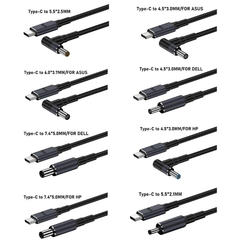 140W PD USB Type C Male to DC5.5x2.5mm/5.5x2.1mm/4.5x3.0mm/6.0x3.7mm/7.4x5.0mm Power Charging Cable for Laptop Notebook