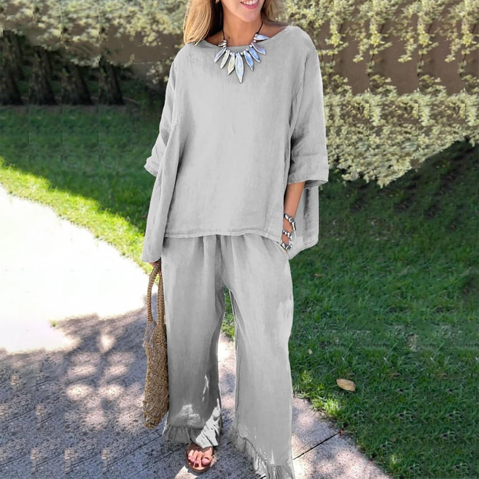 

Новые осенние женские однотонные свободные повседневные брюки из хлопка и льна, костюм из двух предметов XXL белый