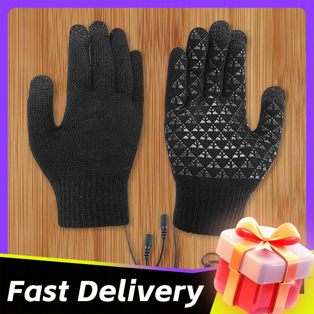 Winter Warm USB Heated Knitted Gloves Thermal Touch Screen Gloves Men Women Outddor Windproof Running Skiing Cycling Mittens