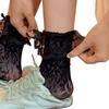 Ballet Style Mid-Calf Socks Women Soft Lace Trim Floral Breathable Cotton Blend Sweet Lolita Aesthetic