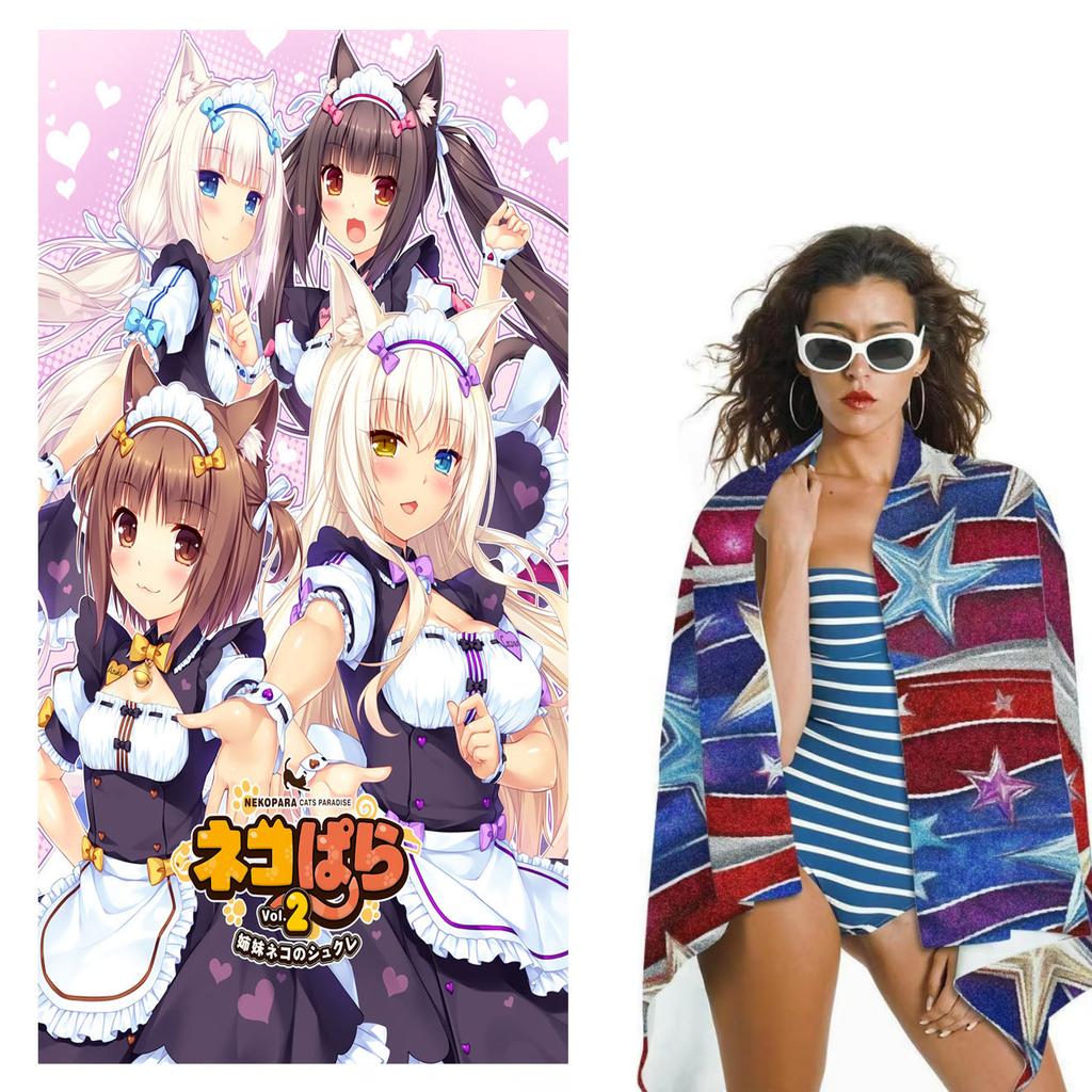 Nekopara Galgame Beach Towel Anime Cat Girl Microfiber Quick Dry Soft Skin Friendly Gym Sports Towel Stylish Beach Accessories