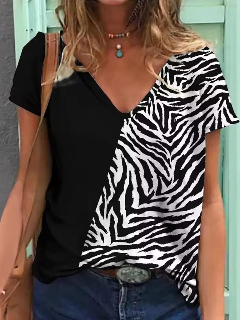 Leopard Butterfly 3D Print T-Shirts Women's Streetwear Short Sleeve V-Neck T Shirt Casual Tops Y2k Harajuku Tees Female Clothing