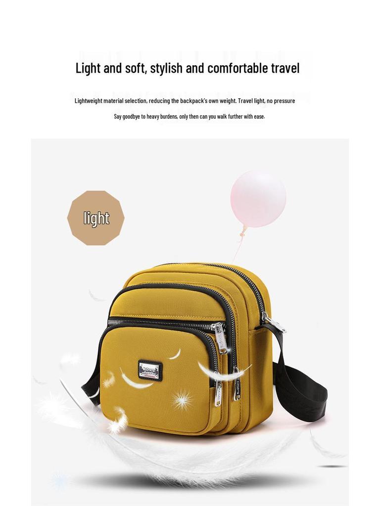 Trendy Nylon Multi-Layer Zipper Crossbody Bag - Simple, Lightweight, and Casual Solid Color Shoulder Bag