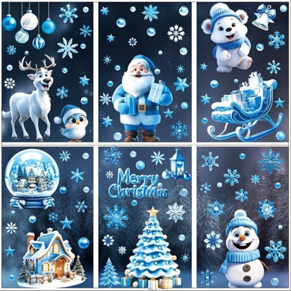 Weihnachtliche Fensteraufkleber 9 Bögen/110 Stück Frohe Weihnachten Aufkleber für Glasfenster - Schneeflocke, Rentier, Weihnachtsmann