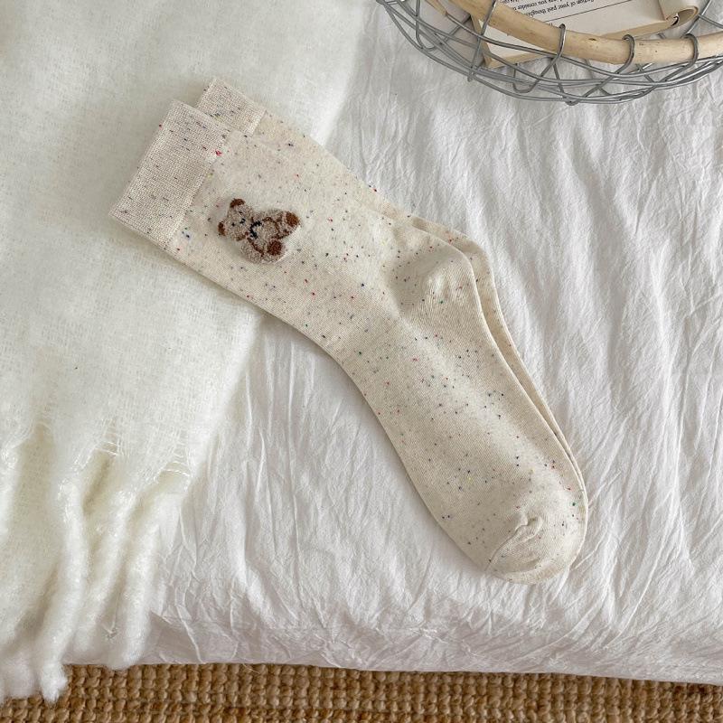 

Милые мультяшные флокированные животные Женские носки гольфы молочного цвета - Уютные до середины икры из чистого хлопка для осени и зимы One Size