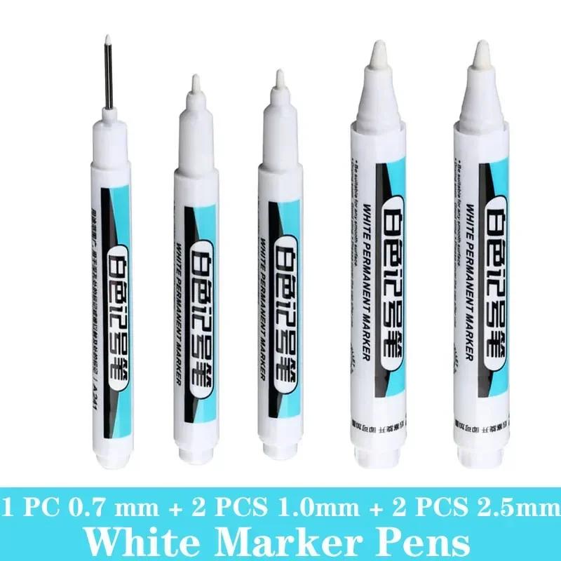 1/3/5 PCS White Paint Markers Pens Oily Waterproof Plastic Large Capacity White Marker School Supplies Stationery 0.7/1.0/2.5mm
