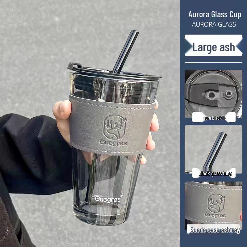 

Стеклянная чашка с дизайном оленя высокой ценности: Стильный бамбуковый сувенир-соломинка для кофе и напитков 401-500ml