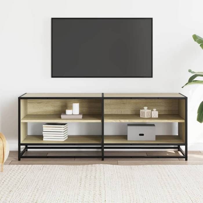 VidaXL Meuble TV chêne sonoma 120,5x40x46cm bois d'ingénierie et métal, banc TV, meuble hifi, centre de divertissement, 848890