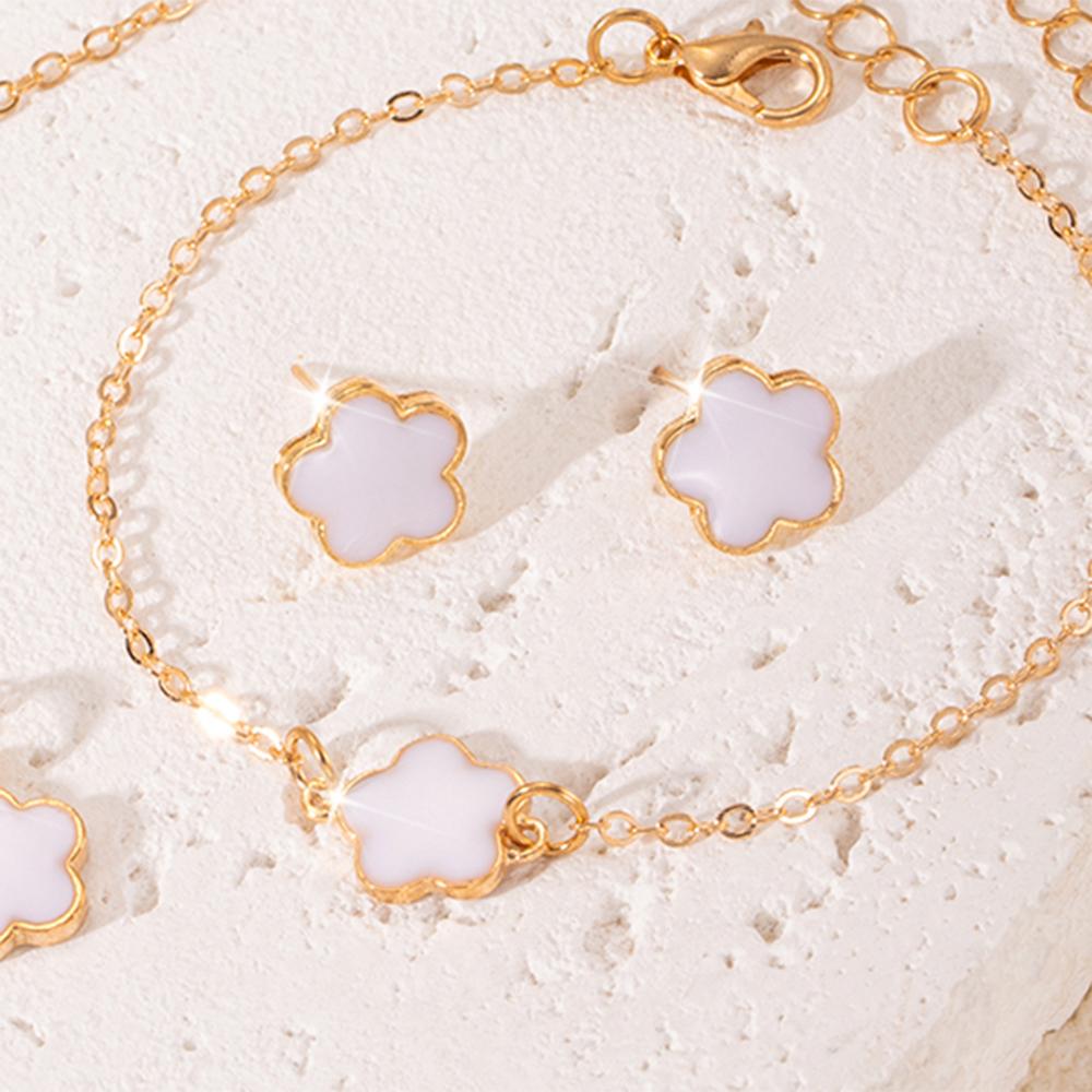 5pcs/set Lucky Five Petal Flower Zircon Set, Bracelet Necklace Earrings Zircon Set, Perfect For Giving Gifts