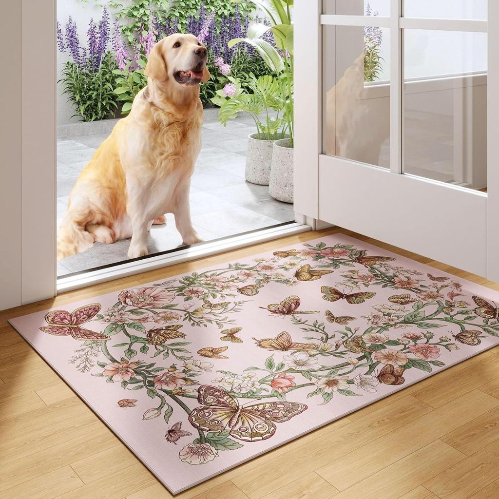 Bohemian Floral Butterfly Carpet Entrance Hall, Kitchen Front Door Interior Entrance Door Mat Home Decoration