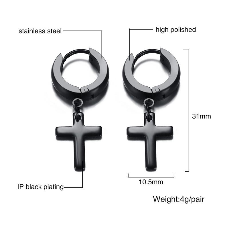 Vnox Simple Cross Dangle Earrings for Men Women Minimalist Stainless Steel Drop Small Hoop Metal Ear Jewelry Anti Allergy