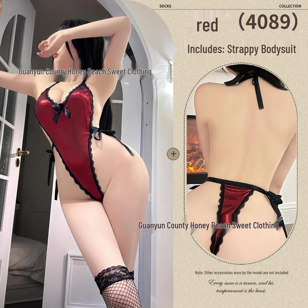 Plus Size Sexy Lace-Up Hot Stamping Bodysuit Nightwear