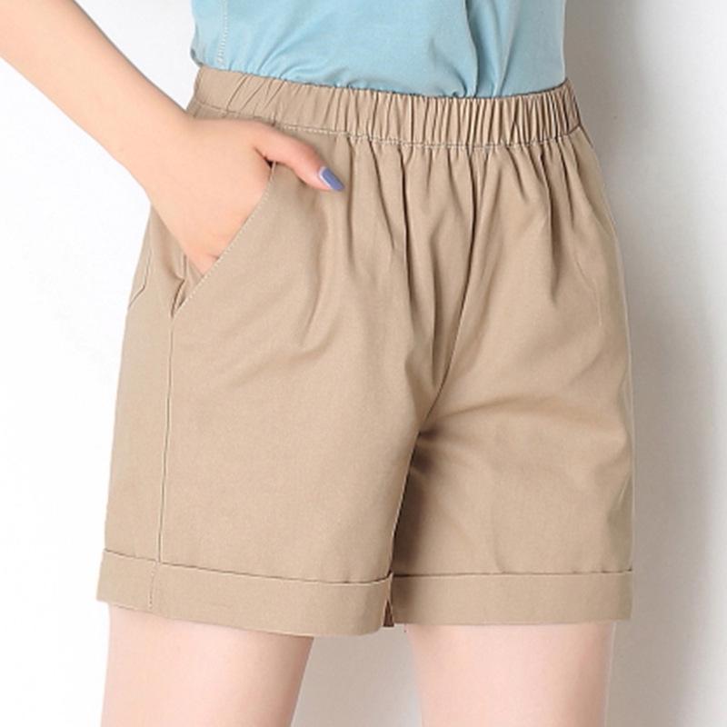 Women's Candy Color Elastic Waist Beach Shorts - Plus Size, Loose Fit, Wide Leg, Summer Home & Sports Cotton Leggings