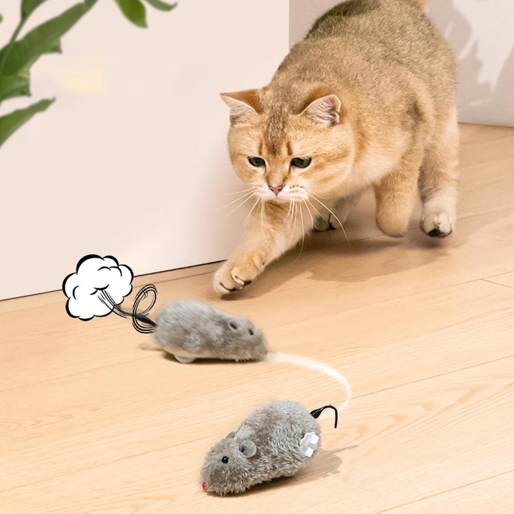 1pc Plush Wind-Up Mouse Toy for Cat Kitten Interactive Toy Realistic Moving Wind-up Mouse Cat Chase Toy Kitten Game Pet Supplies