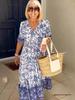 2026 Herbst Blumen Tie-Dye Dreiviertelarm Kleid